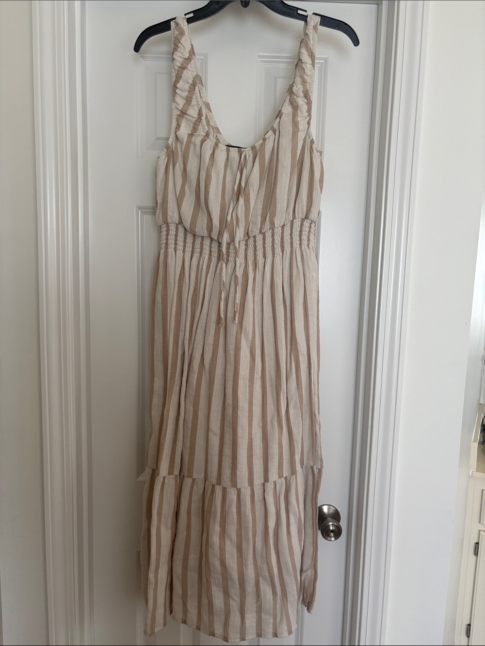 Lulu's Beige and White Striped Maxi Dress